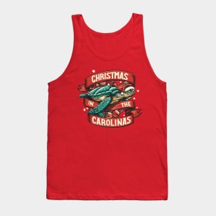 Christmas In The Carolinas Sea Turtle With Santa Hat Tank Top